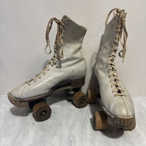 VTG Women Chicago Skate Wood Wheels Roller Skates NO SIZE 10.5" Heel To Toe WORN